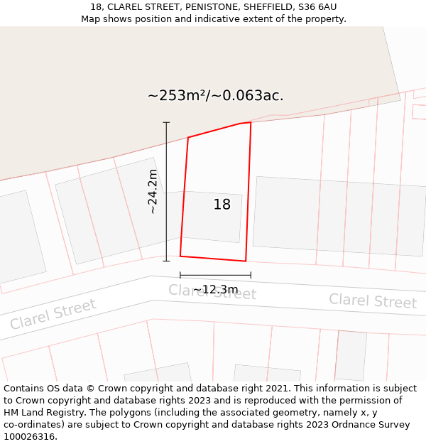 18, CLAREL STREET, PENISTONE, SHEFFIELD, S36 6AU: Plot and title map