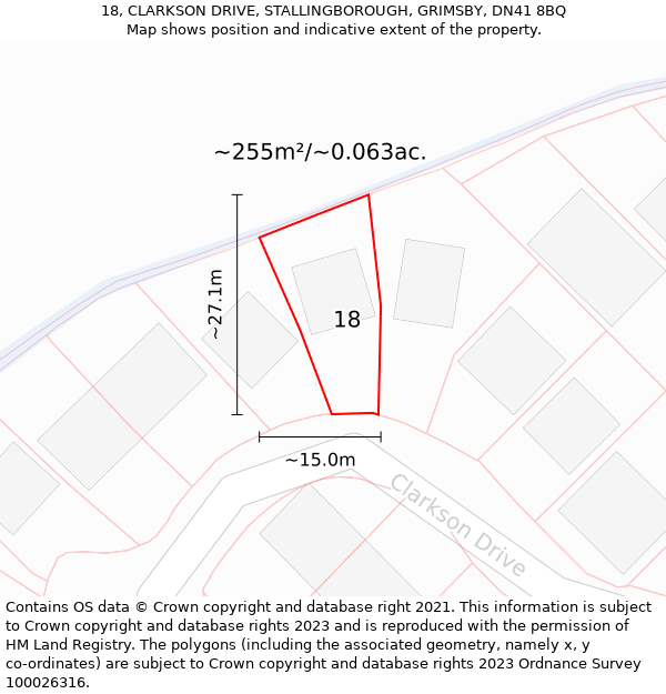 18, CLARKSON DRIVE, STALLINGBOROUGH, GRIMSBY, DN41 8BQ: Plot and title map