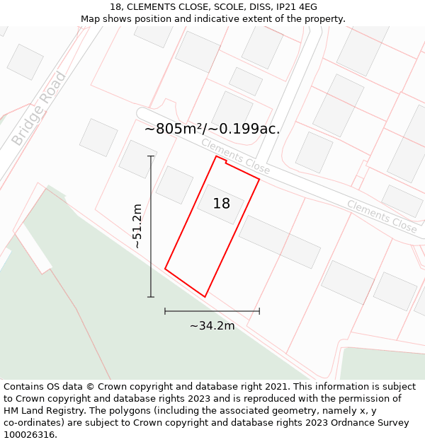 18, CLEMENTS CLOSE, SCOLE, DISS, IP21 4EG: Plot and title map