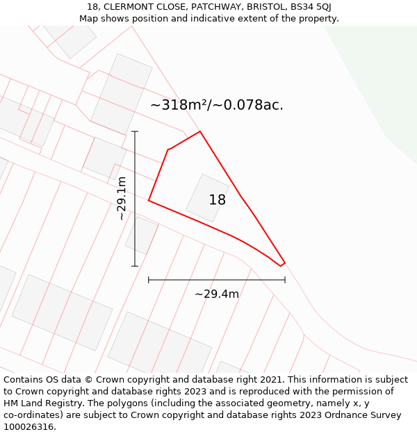 18, CLERMONT CLOSE, PATCHWAY, BRISTOL, BS34 5QJ: Plot and title map