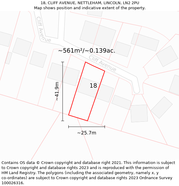 18, CLIFF AVENUE, NETTLEHAM, LINCOLN, LN2 2PU: Plot and title map