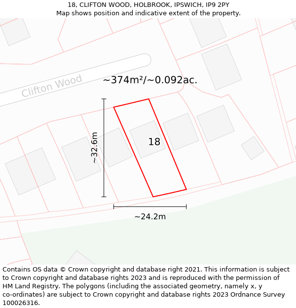 18, CLIFTON WOOD, HOLBROOK, IPSWICH, IP9 2PY: Plot and title map