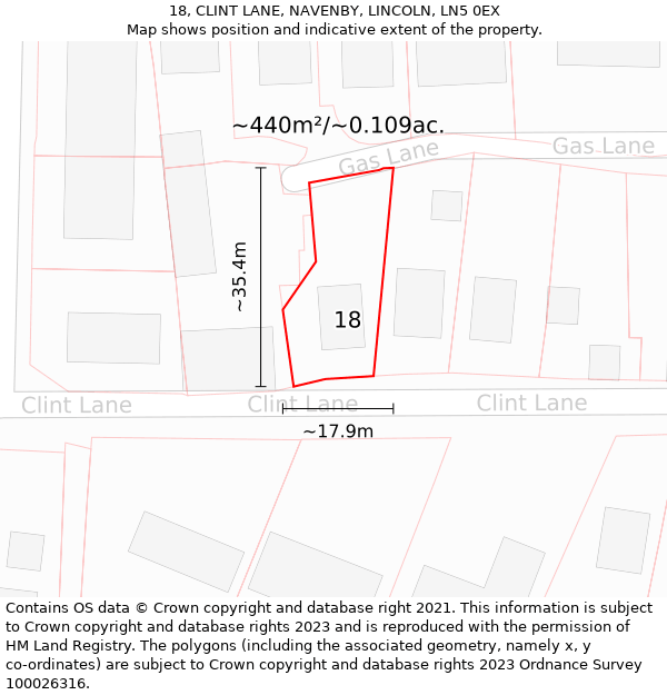 18, CLINT LANE, NAVENBY, LINCOLN, LN5 0EX: Plot and title map