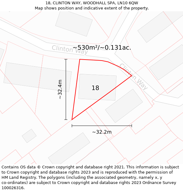 18, CLINTON WAY, WOODHALL SPA, LN10 6QW: Plot and title map