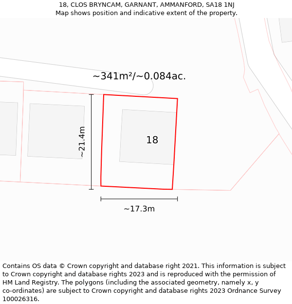 18, CLOS BRYNCAM, GARNANT, AMMANFORD, SA18 1NJ: Plot and title map