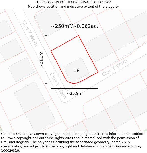 18, CLOS Y WERN, HENDY, SWANSEA, SA4 0XZ: Plot and title map