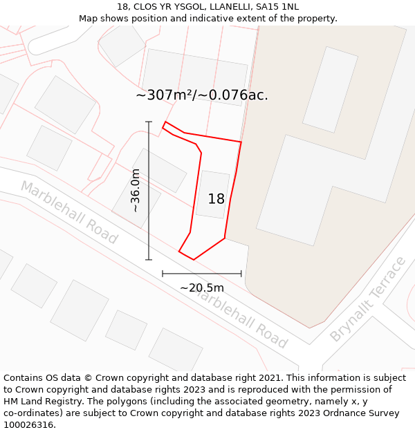 18, CLOS YR YSGOL, LLANELLI, SA15 1NL: Plot and title map