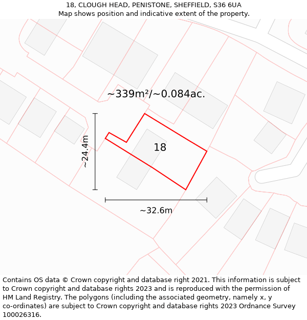 18, CLOUGH HEAD, PENISTONE, SHEFFIELD, S36 6UA: Plot and title map