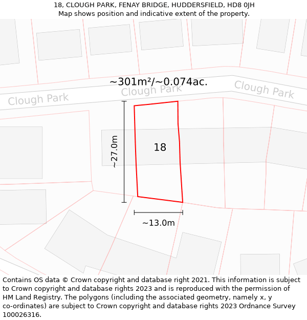 18, CLOUGH PARK, FENAY BRIDGE, HUDDERSFIELD, HD8 0JH: Plot and title map