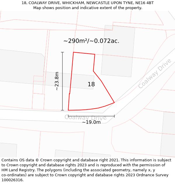 18, COALWAY DRIVE, WHICKHAM, NEWCASTLE UPON TYNE, NE16 4BT: Plot and title map