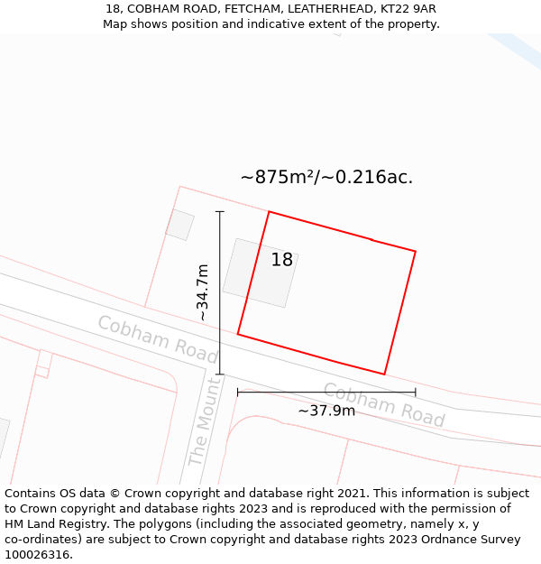 18, COBHAM ROAD, FETCHAM, LEATHERHEAD, KT22 9AR: Plot and title map