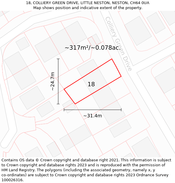 18, COLLIERY GREEN DRIVE, LITTLE NESTON, NESTON, CH64 0UA: Plot and title map