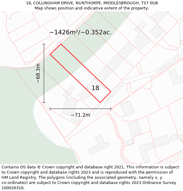 18, COLLINGHAM DRIVE, NUNTHORPE, MIDDLESBROUGH, TS7 0GB: Plot and title map