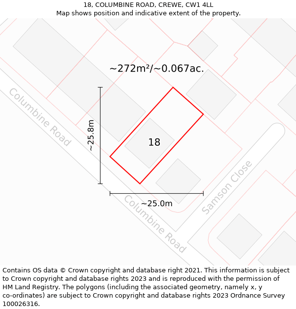 18, COLUMBINE ROAD, CREWE, CW1 4LL: Plot and title map