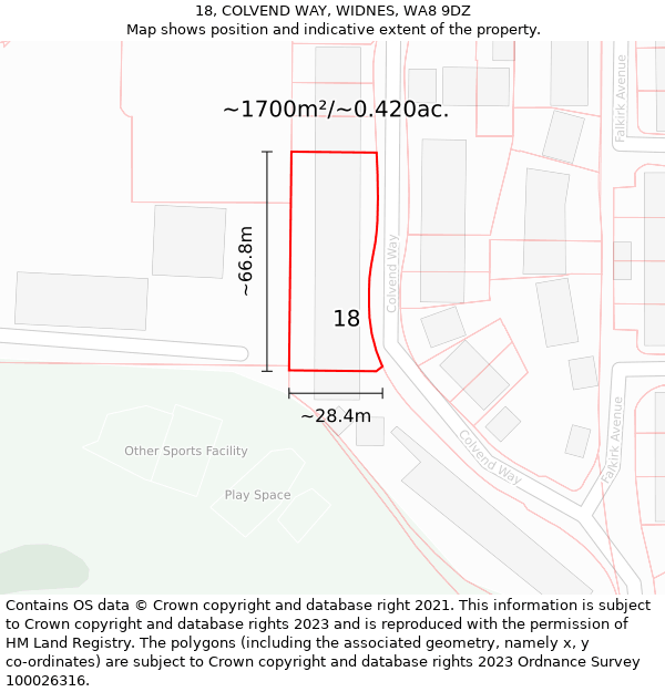 18, COLVEND WAY, WIDNES, WA8 9DZ: Plot and title map