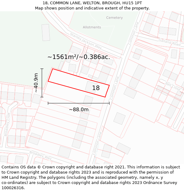 18, COMMON LANE, WELTON, BROUGH, HU15 1PT: Plot and title map