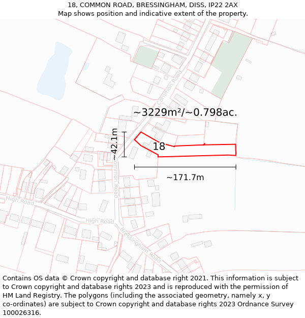 18, COMMON ROAD, BRESSINGHAM, DISS, IP22 2AX: Plot and title map