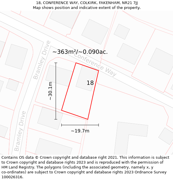 18, CONFERENCE WAY, COLKIRK, FAKENHAM, NR21 7JJ: Plot and title map