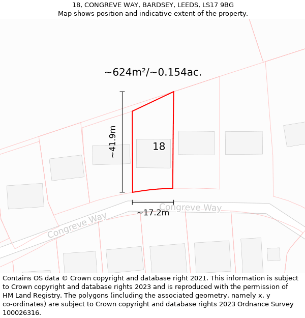 18, CONGREVE WAY, BARDSEY, LEEDS, LS17 9BG: Plot and title map