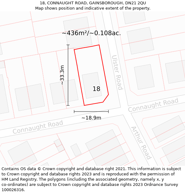 18, CONNAUGHT ROAD, GAINSBOROUGH, DN21 2QU: Plot and title map