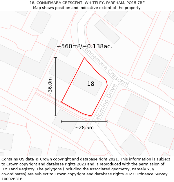 18, CONNEMARA CRESCENT, WHITELEY, FAREHAM, PO15 7BE: Plot and title map