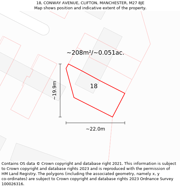 18, CONWAY AVENUE, CLIFTON, MANCHESTER, M27 8JE: Plot and title map