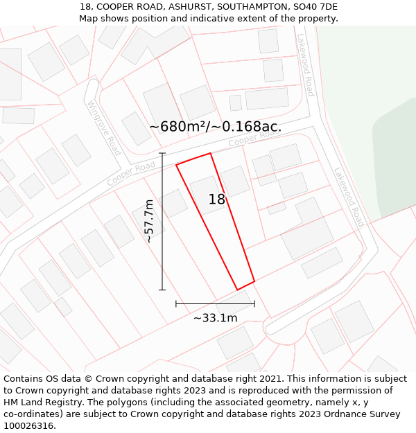 18, COOPER ROAD, ASHURST, SOUTHAMPTON, SO40 7DE: Plot and title map