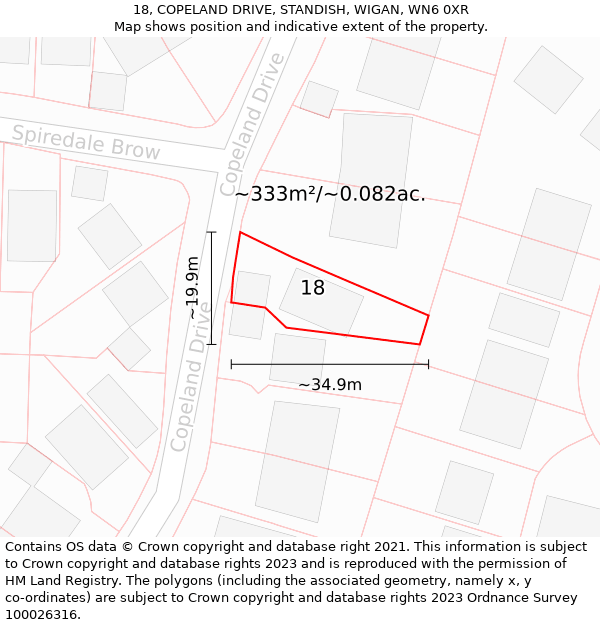 18, COPELAND DRIVE, STANDISH, WIGAN, WN6 0XR: Plot and title map