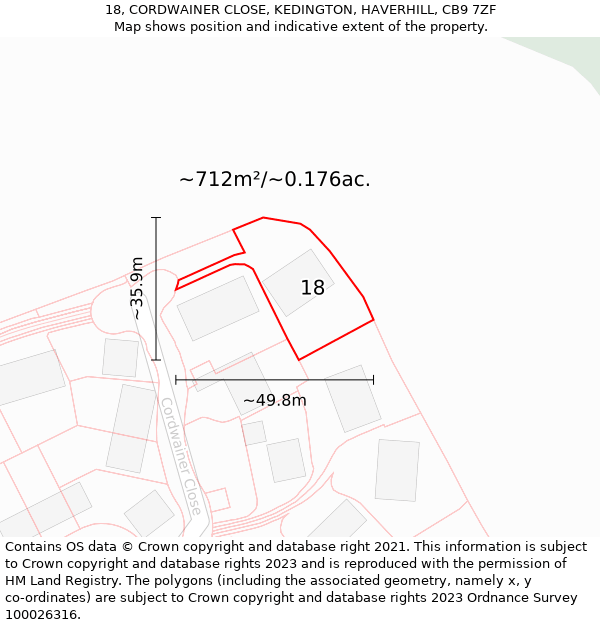 18, CORDWAINER CLOSE, KEDINGTON, HAVERHILL, CB9 7ZF: Plot and title map