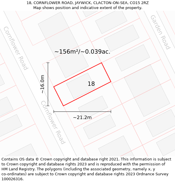 18, CORNFLOWER ROAD, JAYWICK, CLACTON-ON-SEA, CO15 2RZ: Plot and title map