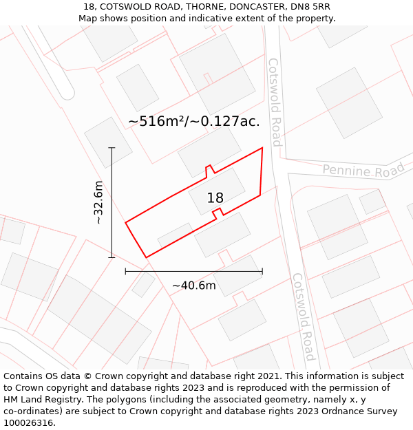 18, COTSWOLD ROAD, THORNE, DONCASTER, DN8 5RR: Plot and title map