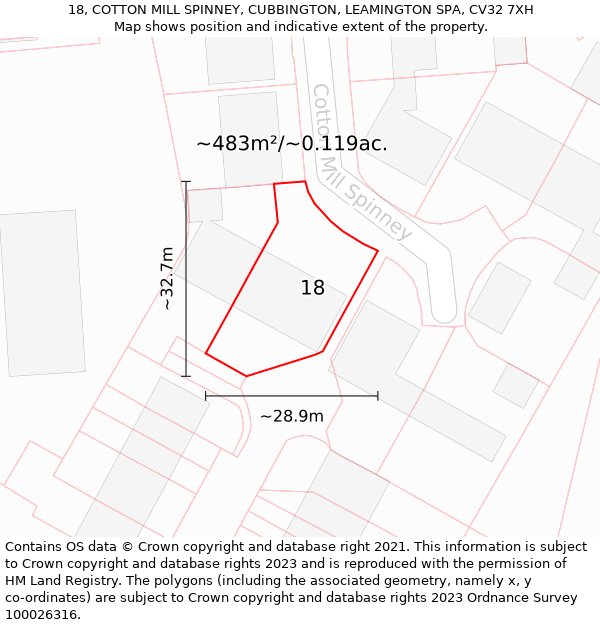 18, COTTON MILL SPINNEY, CUBBINGTON, LEAMINGTON SPA, CV32 7XH: Plot and title map