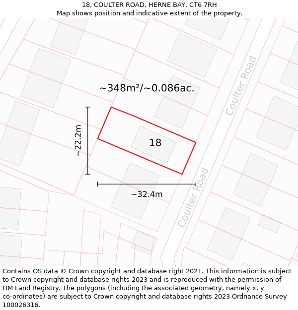 18, COULTER ROAD, HERNE BAY, CT6 7RH: Plot and title map