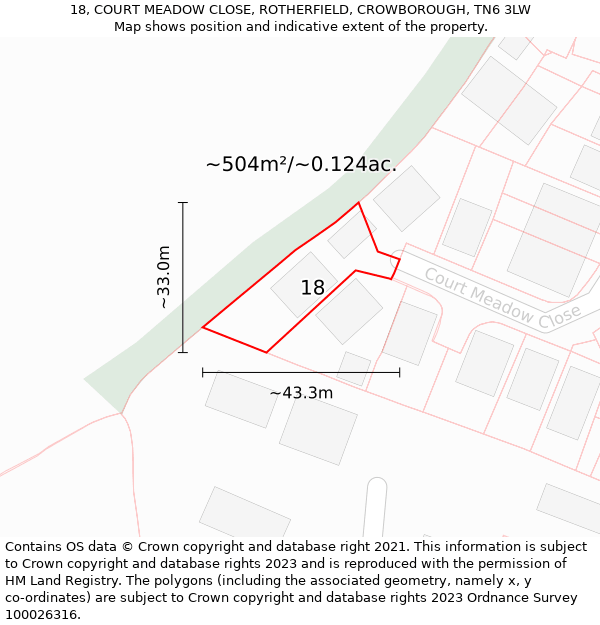 18, COURT MEADOW CLOSE, ROTHERFIELD, CROWBOROUGH, TN6 3LW: Plot and title map