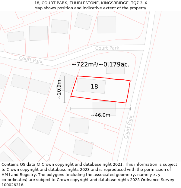 18, COURT PARK, THURLESTONE, KINGSBRIDGE, TQ7 3LX: Plot and title map