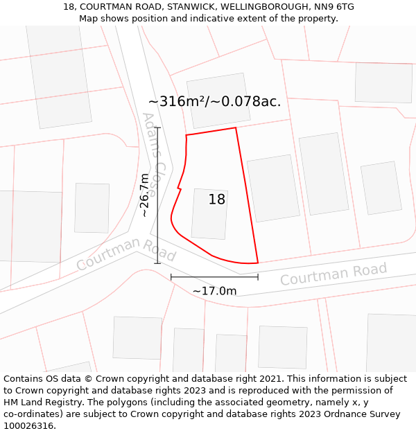 18, COURTMAN ROAD, STANWICK, WELLINGBOROUGH, NN9 6TG: Plot and title map