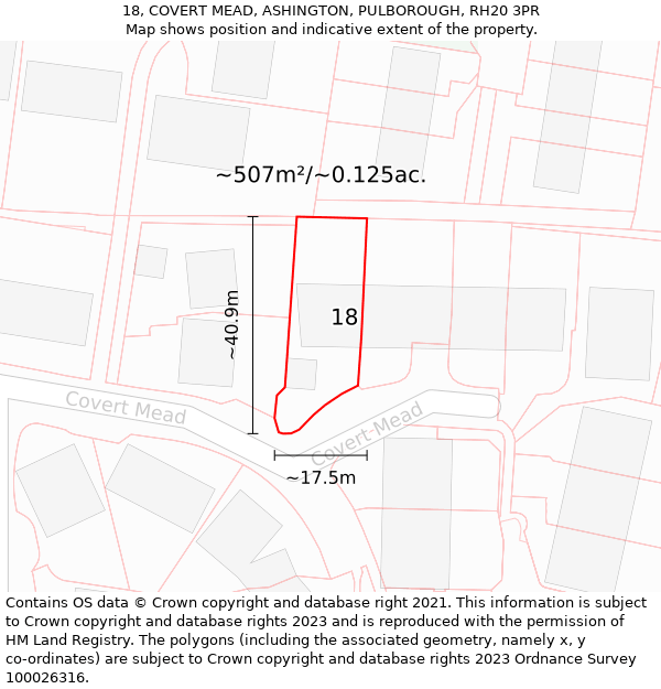 18, COVERT MEAD, ASHINGTON, PULBOROUGH, RH20 3PR: Plot and title map