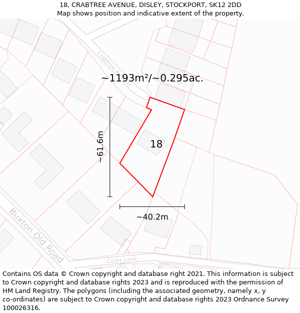 18, CRABTREE AVENUE, DISLEY, STOCKPORT, SK12 2DD: Plot and title map