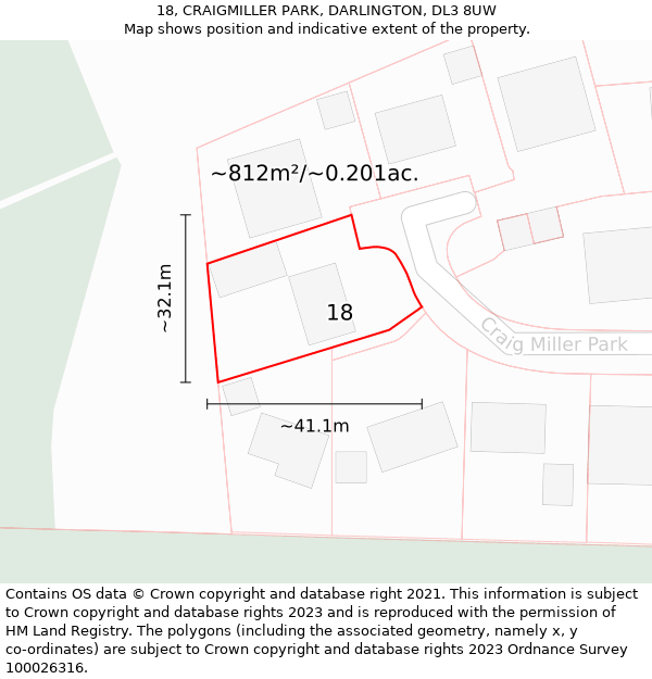 18, CRAIGMILLER PARK, DARLINGTON, DL3 8UW: Plot and title map