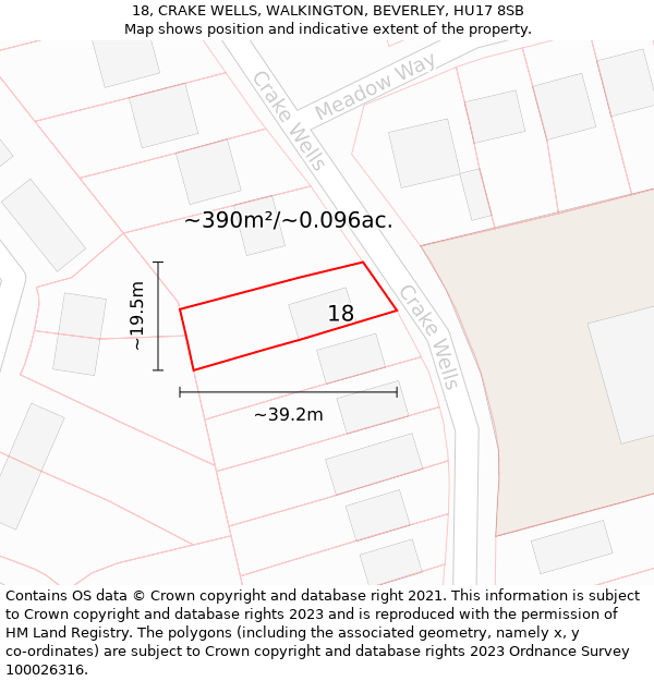 18, CRAKE WELLS, WALKINGTON, BEVERLEY, HU17 8SB: Plot and title map