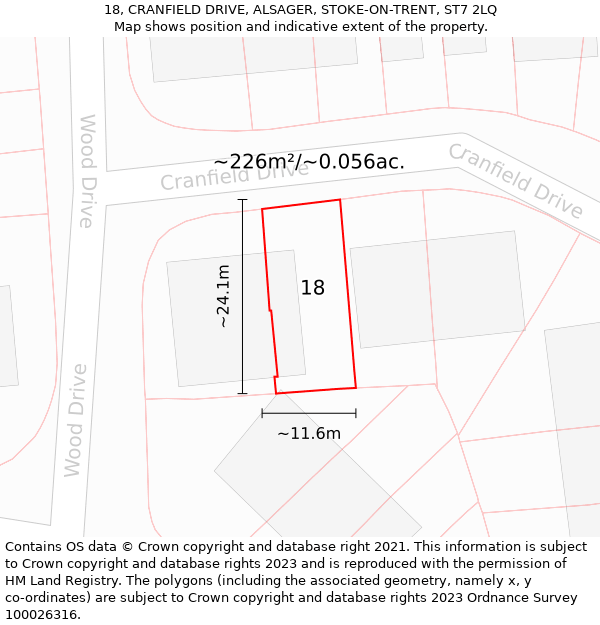 18, CRANFIELD DRIVE, ALSAGER, STOKE-ON-TRENT, ST7 2LQ: Plot and title map