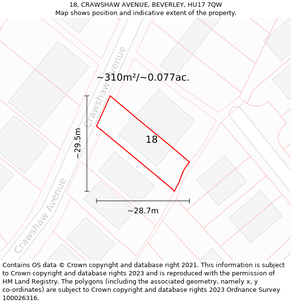 18, CRAWSHAW AVENUE, BEVERLEY, HU17 7QW: Plot and title map