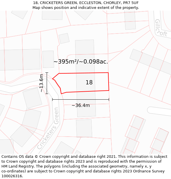 18, CRICKETERS GREEN, ECCLESTON, CHORLEY, PR7 5UF: Plot and title map