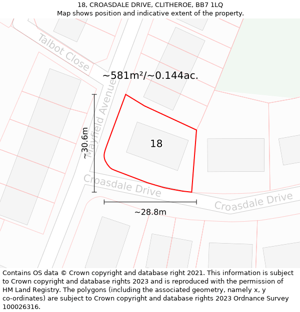18, CROASDALE DRIVE, CLITHEROE, BB7 1LQ: Plot and title map