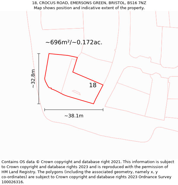 18, CROCUS ROAD, EMERSONS GREEN, BRISTOL, BS16 7NZ: Plot and title map