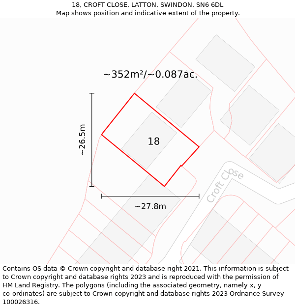 18, CROFT CLOSE, LATTON, SWINDON, SN6 6DL: Plot and title map