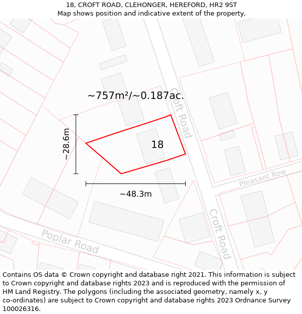 18, CROFT ROAD, CLEHONGER, HEREFORD, HR2 9ST: Plot and title map