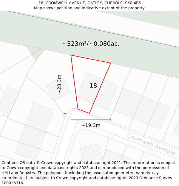 18, CROMWELL AVENUE, GATLEY, CHEADLE, SK8 4BS: Plot and title map