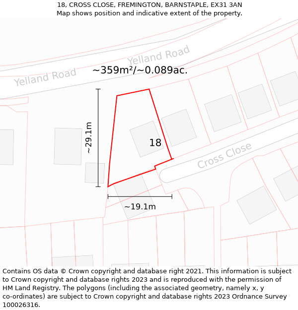 18, CROSS CLOSE, FREMINGTON, BARNSTAPLE, EX31 3AN: Plot and title map