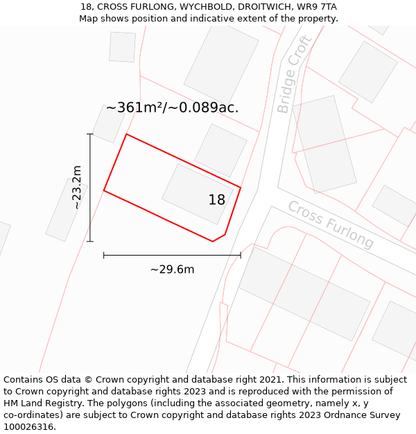 18, CROSS FURLONG, WYCHBOLD, DROITWICH, WR9 7TA: Plot and title map